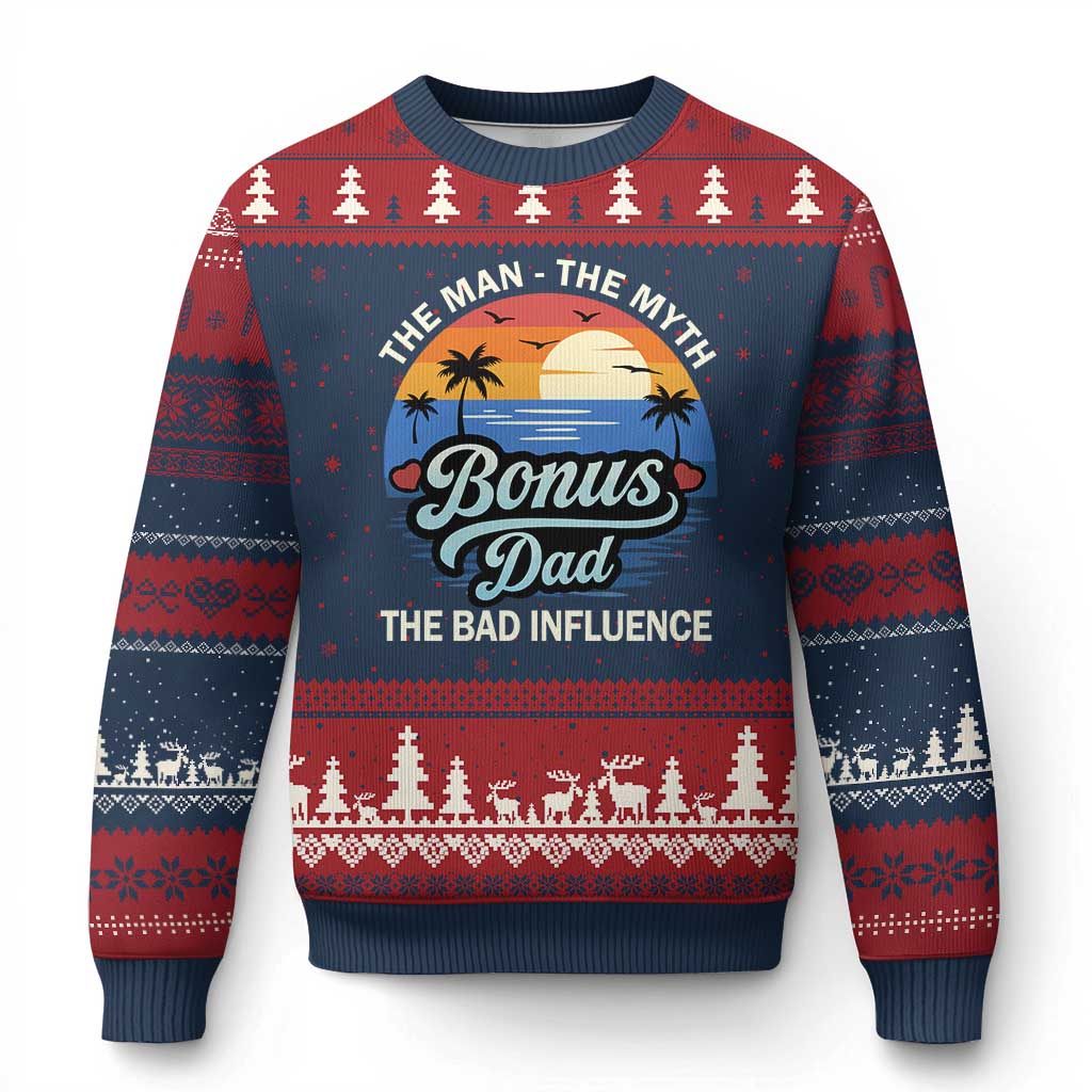 Bonus Dad Ugly Christmas Sweater The Man Myth Bad Influence Step Dad Fathers Day Gift