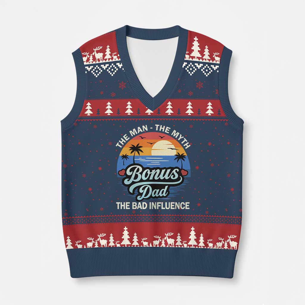 Bonus Dad V-Neck Knit Sweater Vest The Man Myth Bad Influence Step Dad Fathers Day Gift