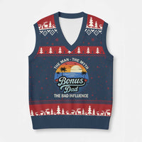 Bonus Dad V-Neck Knit Sweater Vest The Man Myth Bad Influence Step Dad Fathers Day Gift