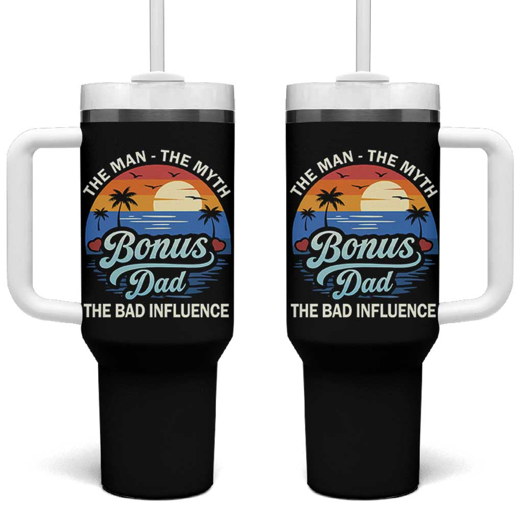 Bonus Dad Tumbler With Handle The Man Myth Bad Influence Step Dad Fathers Day Gift
