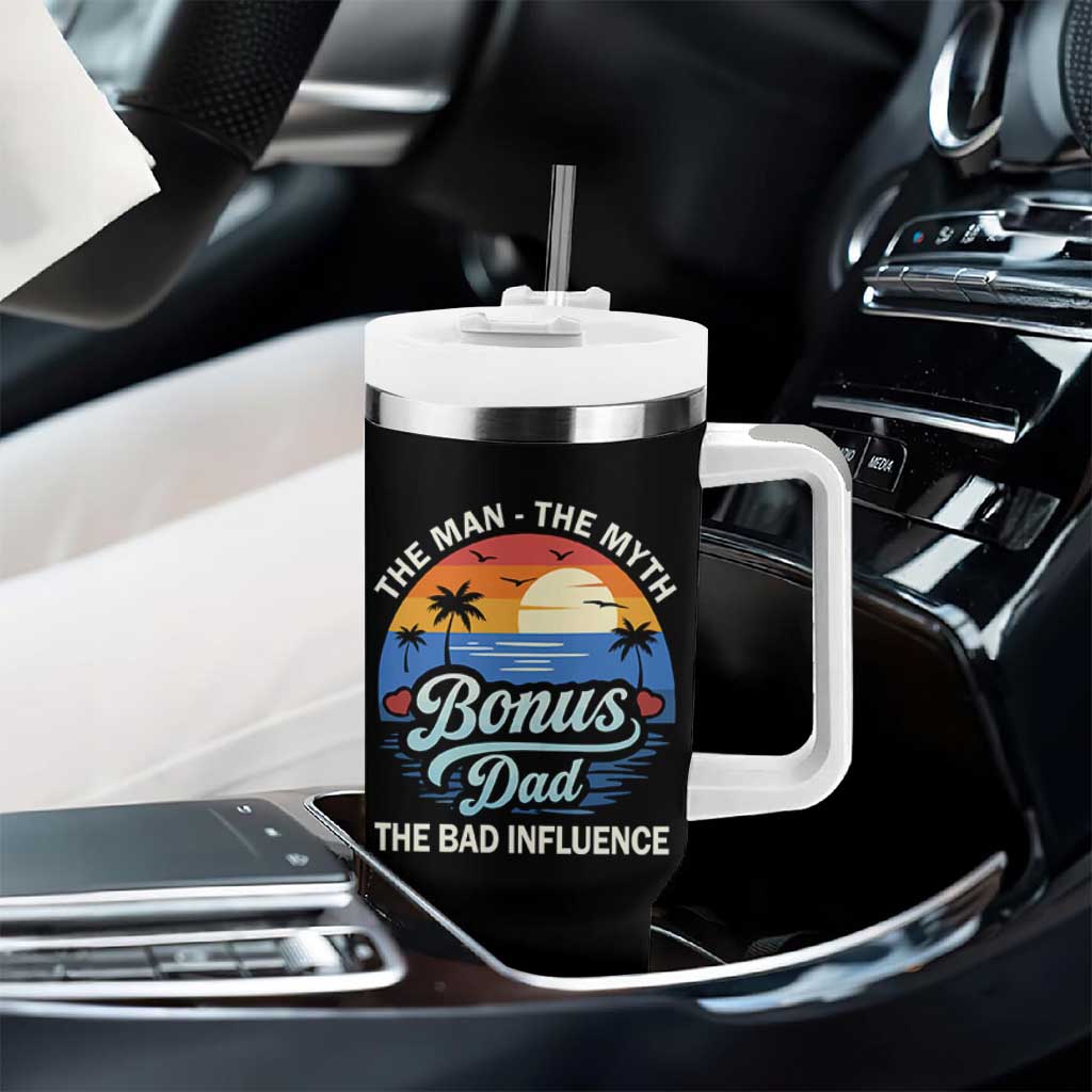 Bonus Dad Tumbler With Handle The Man Myth Bad Influence Step Dad Fathers Day Gift