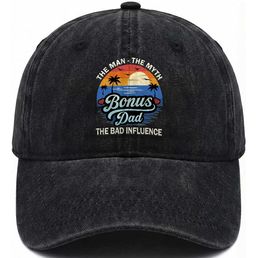 Bonus Dad Washed Cotton Baseball Cap The Man Myth Bad Influence Step Dad Fathers Day Gift