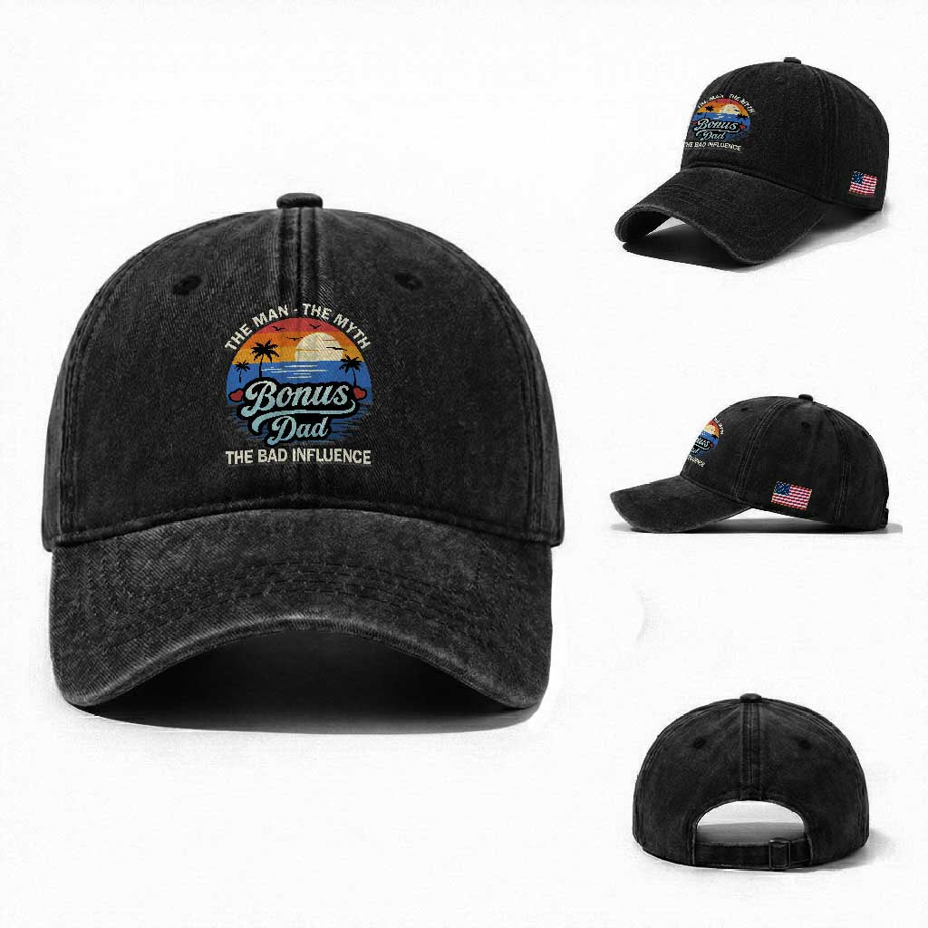 Bonus Dad Washed Cotton Baseball Cap The Man Myth Bad Influence Step Dad Fathers Day Gift