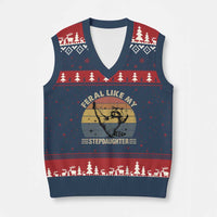 Bonus Dad V-Neck Knit Sweater Vest Retro Feral Raccoon Stepdad Gifts From Bonus Daughter Stepdaughter