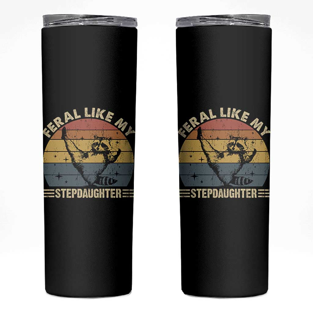 Bonus Dad Skinny Tumbler Retro Feral Raccoon Stepdad Gifts From Bonus Daughter Stepdaughter