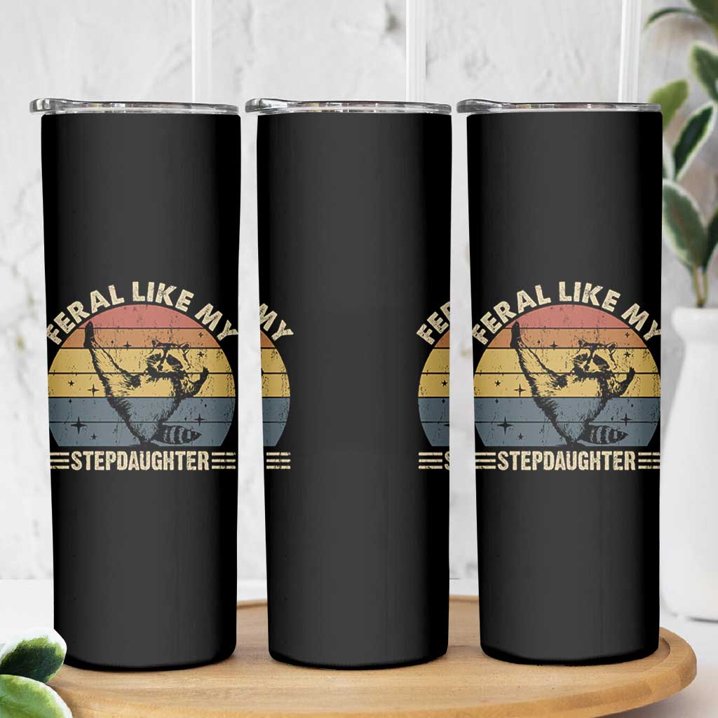 Bonus Dad Skinny Tumbler Retro Feral Raccoon Stepdad Gifts From Bonus Daughter Stepdaughter