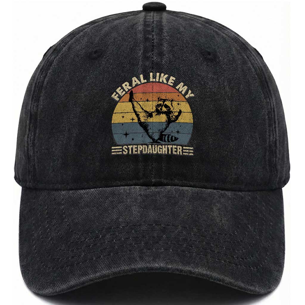 Bonus Dad Washed Cotton Baseball Cap Retro Feral Raccoon Stepdad Gifts From Bonus Daughter Stepdaughter
