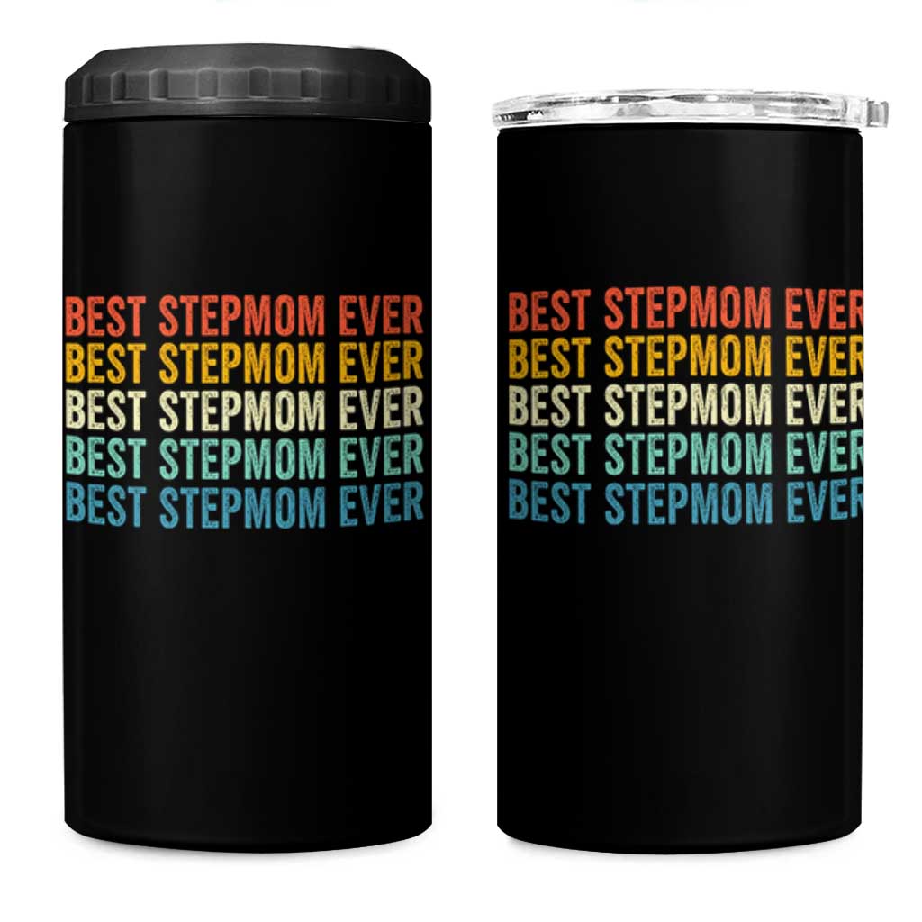 Best Stepmom Ever 4 in 1 Can Cooler Tumbler Funny Retro StepMom Bonus Mom