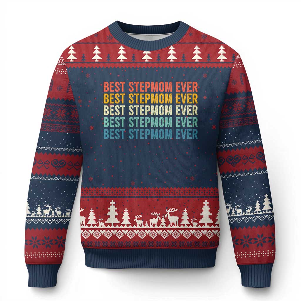 Best Stepmom Ever Ugly Christmas Sweater Funny Retro StepMom Bonus Mom