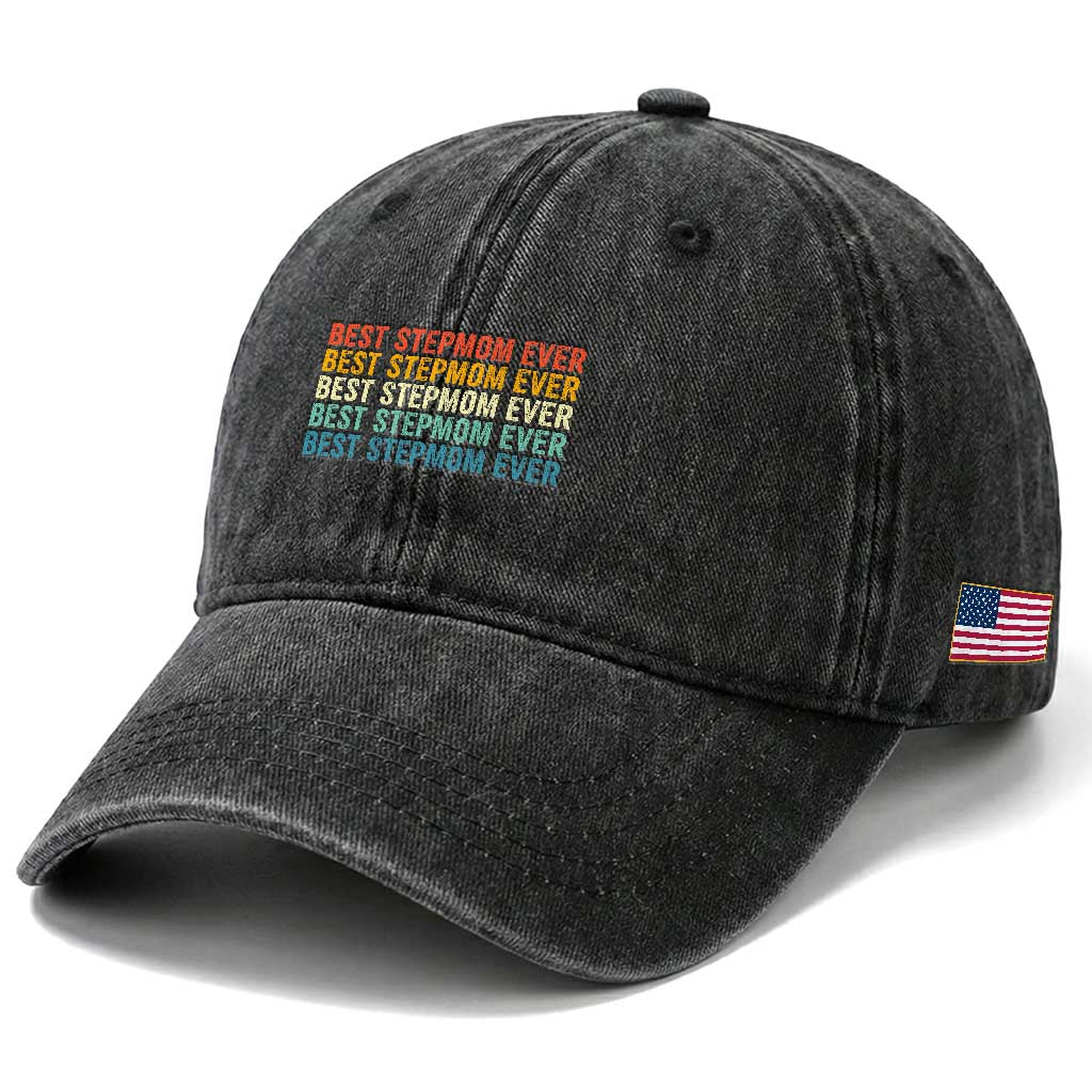 Best Stepmom Ever Washed Cotton Baseball Cap Funny Retro StepMom Bonus Mom