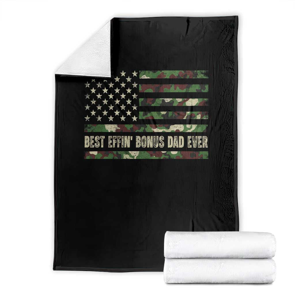 Best Effin Bonus Dad Ever Throw Blanket Funny Step Dad Camo American Flag