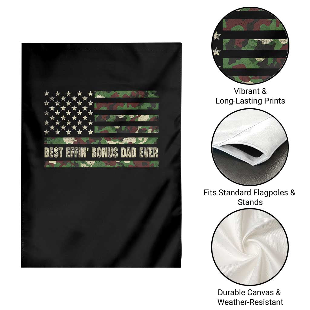 Best Effin Bonus Dad Ever Garden Flag Funny Step Dad Camo American Flag