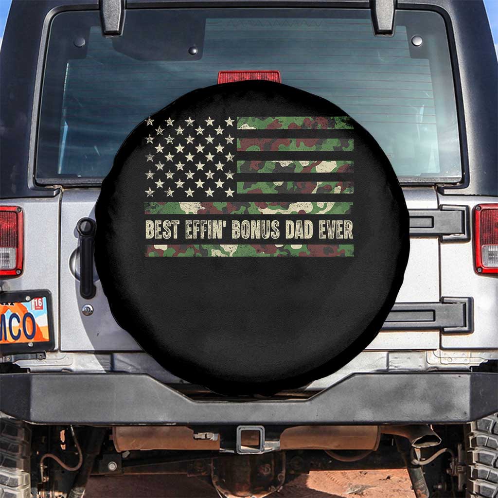 Best Effin Bonus Dad Ever Spare Tire Cover Funny Step Dad Camo American Flag
