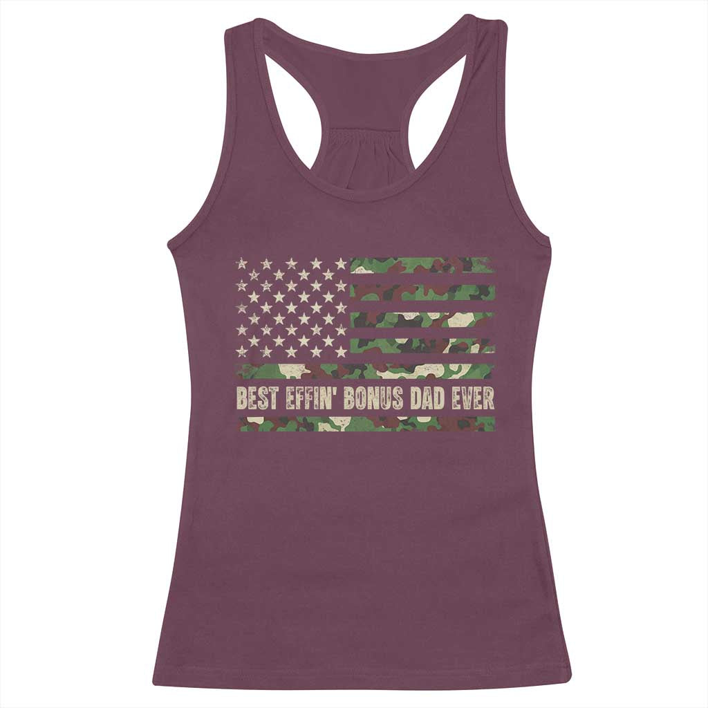 Best Effin Bonus Dad Ever Racerback Tank Top Funny Step Dad Camo American Flag