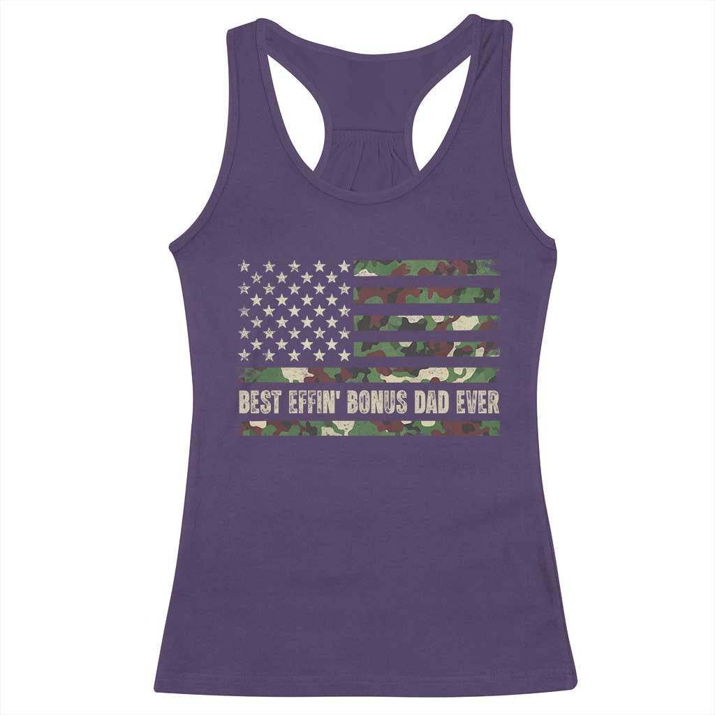 Best Effin Bonus Dad Ever Racerback Tank Top Funny Step Dad Camo American Flag