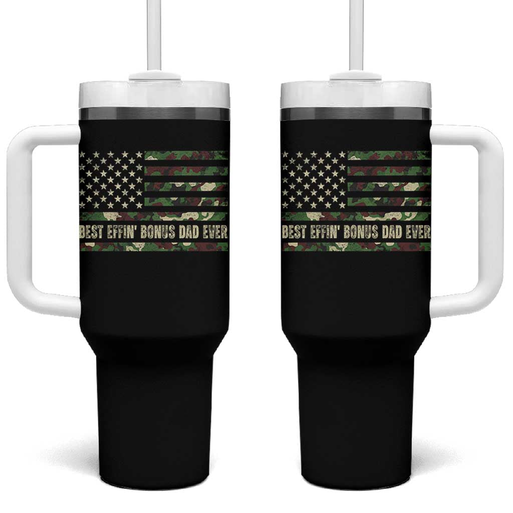 Best Effin Bonus Dad Ever Tumbler With Handle Funny Step Dad Camo American Flag