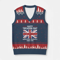 Happy Treason Day Ungrateful Colonials V-Neck Knit Sweater Vest Funny 4th of July British Flag