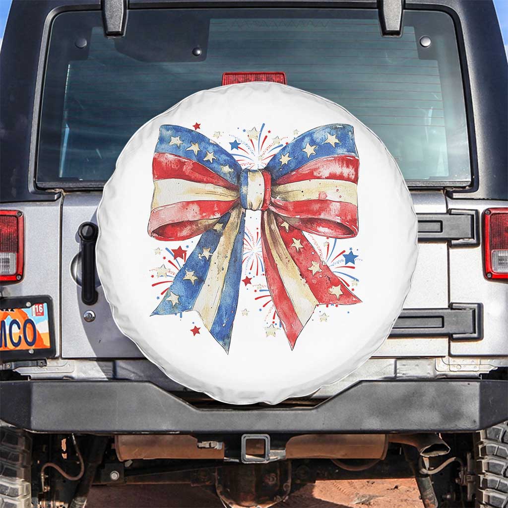 Coquette 4th Of July Spare Tire Cover USA Bow American Flag Red White and Blue - Wonder Print Shop