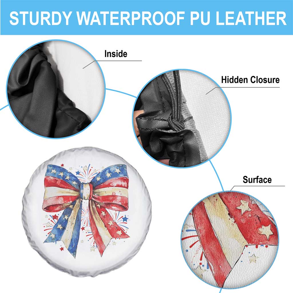 Coquette 4th Of July Spare Tire Cover USA Bow American Flag Red White and Blue - Wonder Print Shop