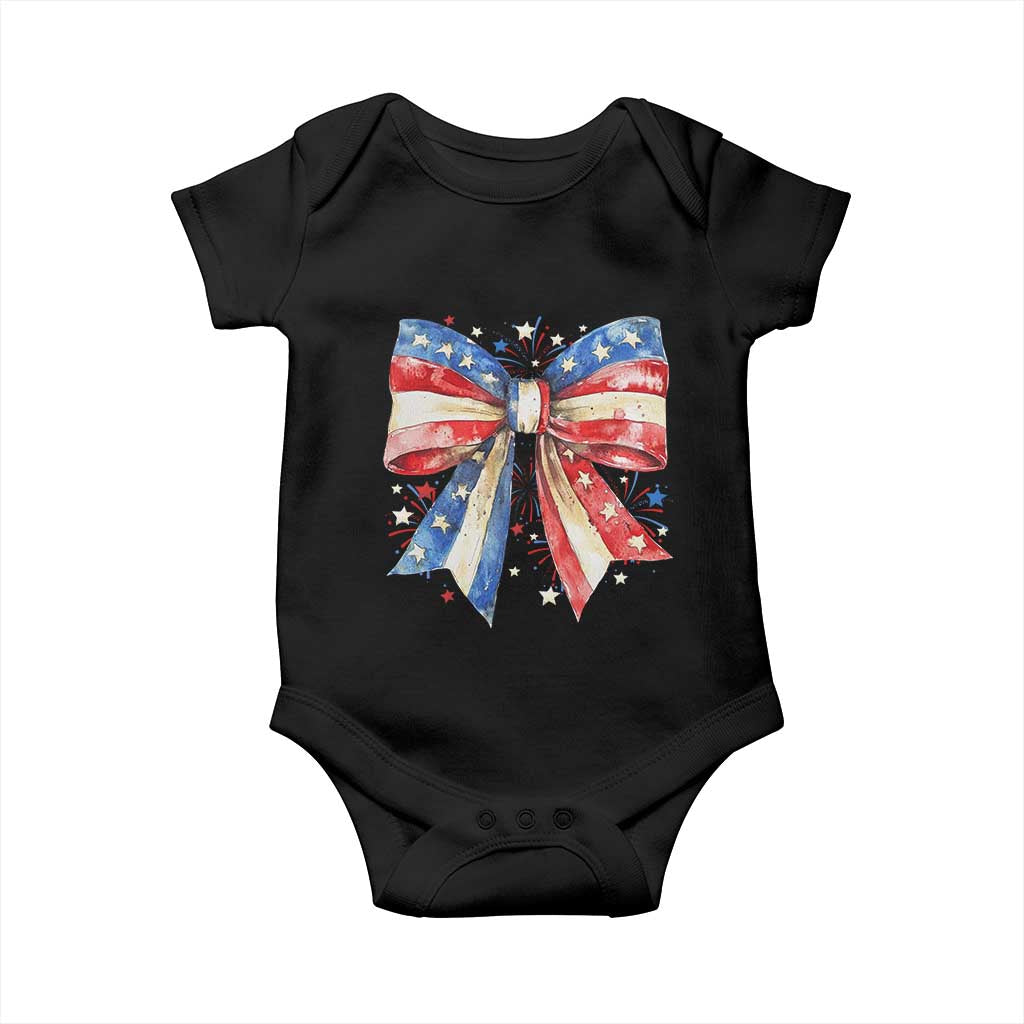 Coquette 4th Of July Baby Onesie USA Bow American Flag Red White and Blue - Wonder Print Shop