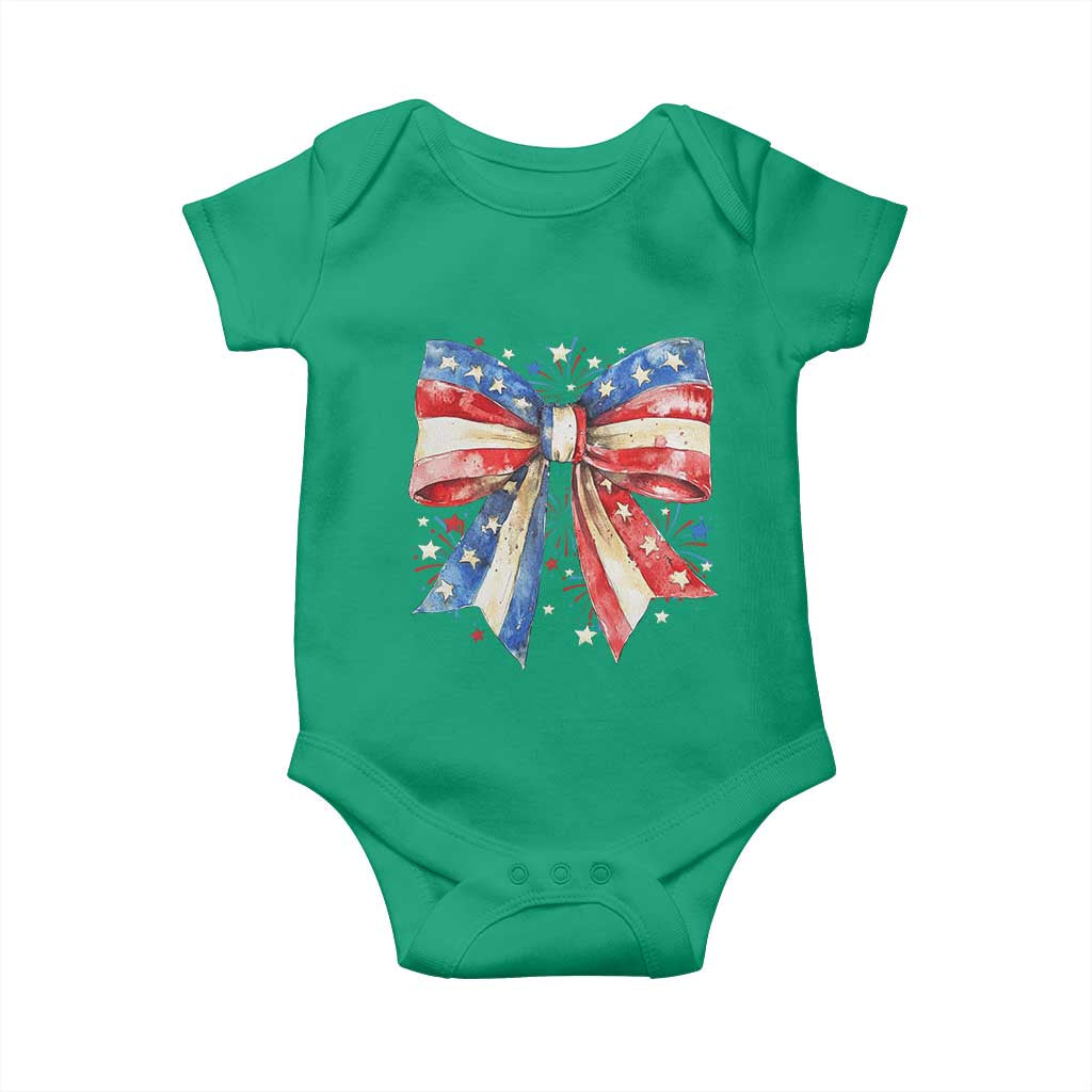 Coquette 4th Of July Baby Onesie USA Bow American Flag Red White and Blue - Wonder Print Shop