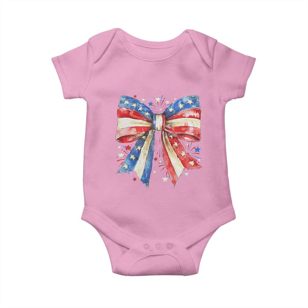Coquette 4th Of July Baby Onesie USA Bow American Flag Red White and Blue - Wonder Print Shop