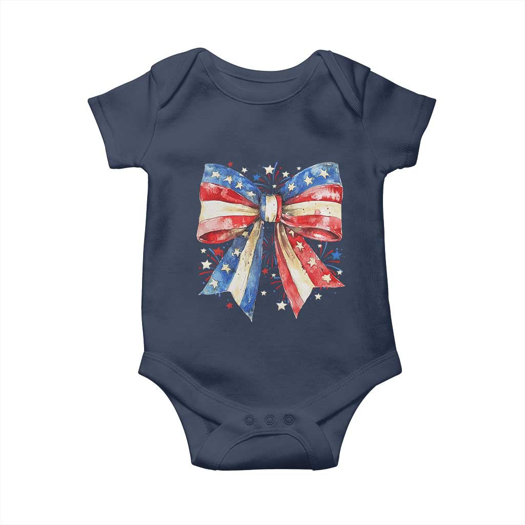Coquette 4th Of July Baby Onesie USA Bow American Flag Red White and Blue - Wonder Print Shop