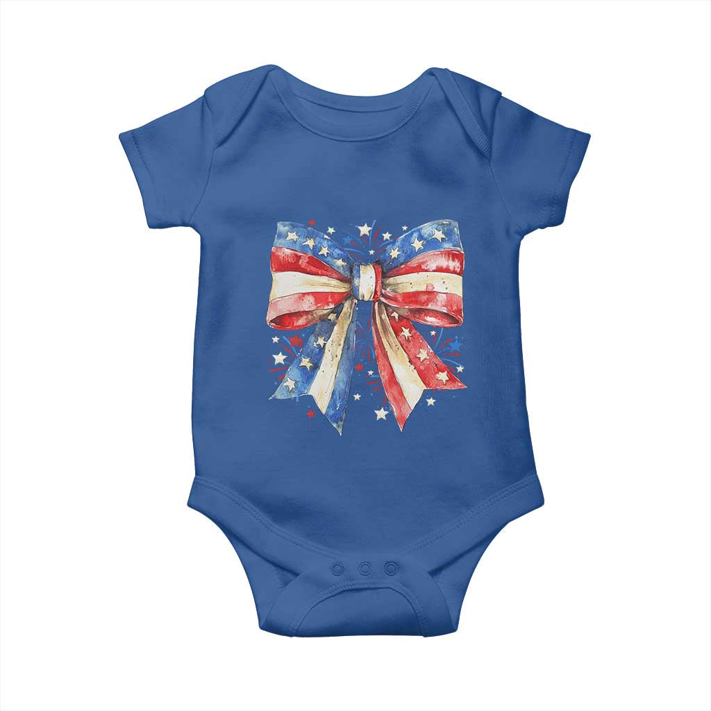 Coquette 4th Of July Baby Onesie USA Bow American Flag Red White and Blue - Wonder Print Shop