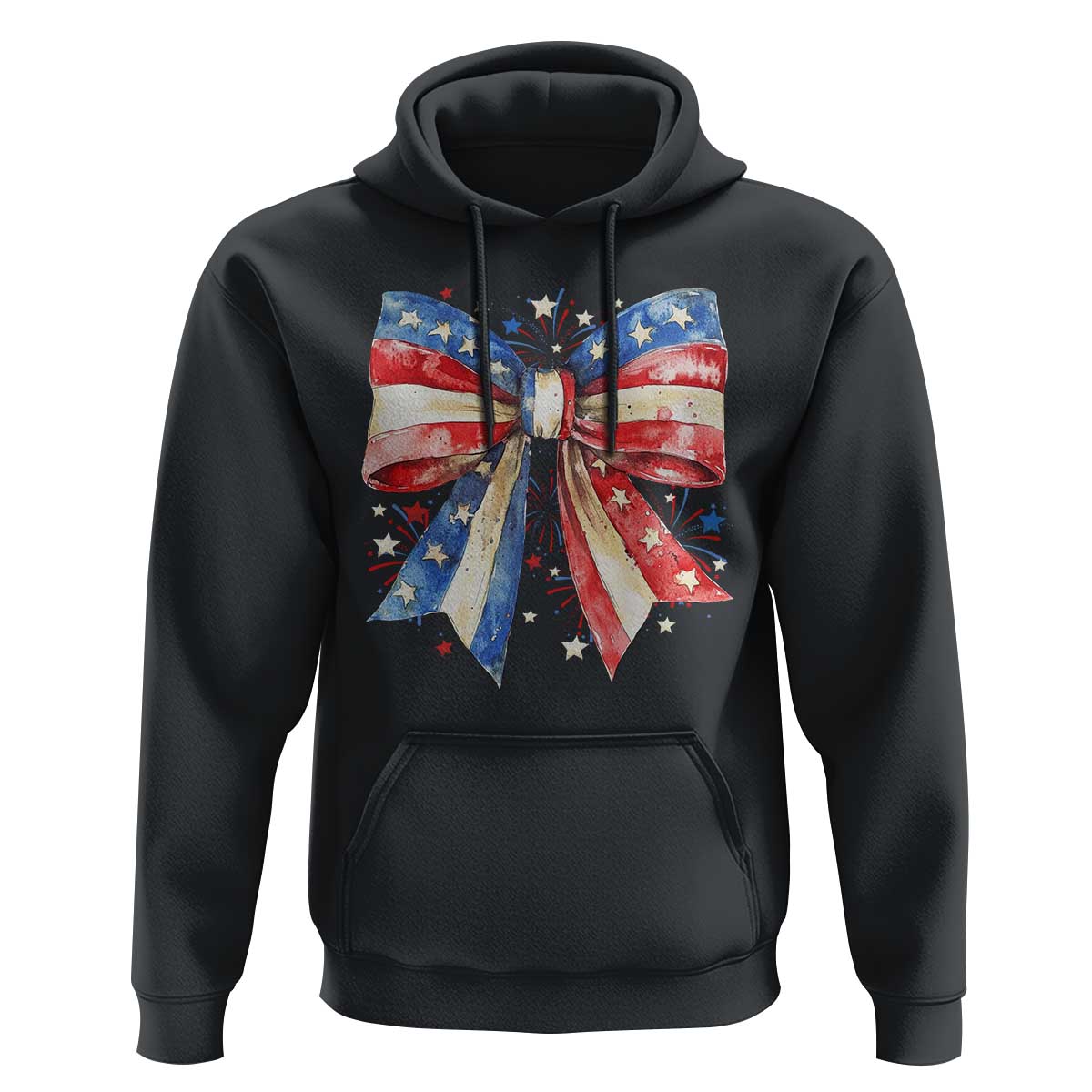 Coquette 4th Of July Hoodie USA Bow American Flag Red White and Blue - Wonder Print Shop