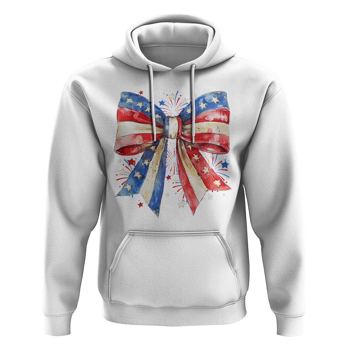 Coquette 4th Of July Hoodie USA Bow American Flag Red White and Blue - Wonder Print Shop