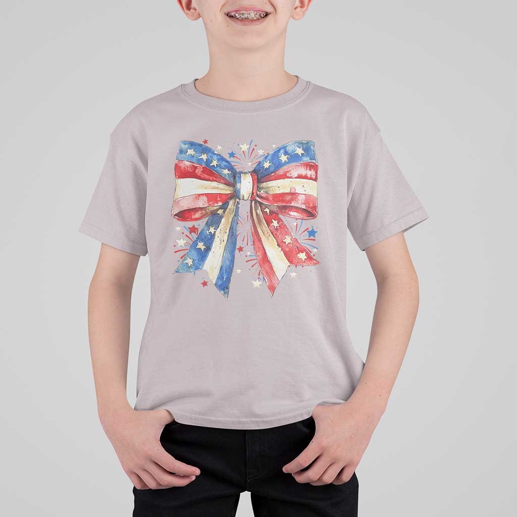Coquette 4th Of July T Shirt For Kid USA Bow American Flag Red White and Blue - Wonder Print Shop