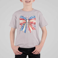 Coquette 4th Of July T Shirt For Kid USA Bow American Flag Red White and Blue - Wonder Print Shop