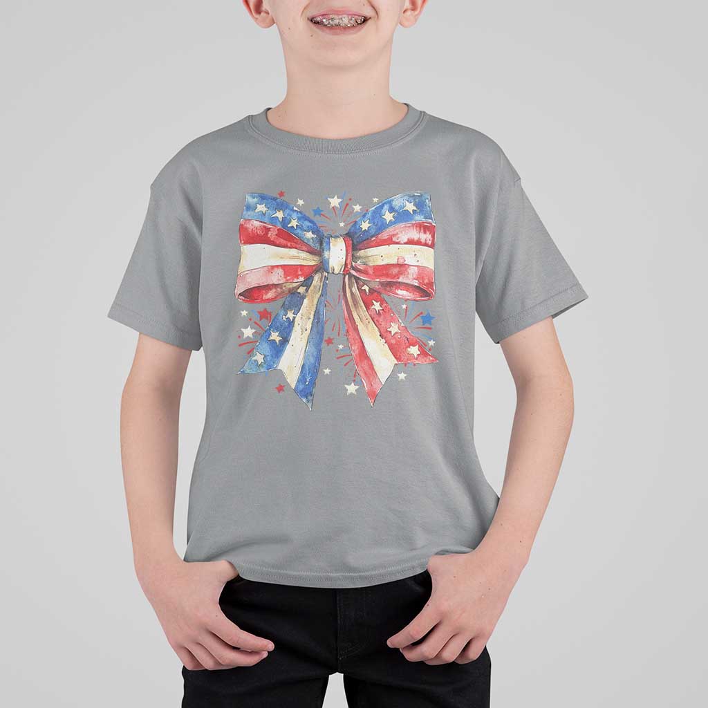 Coquette 4th Of July T Shirt For Kid USA Bow American Flag Red White and Blue - Wonder Print Shop