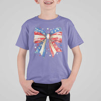 Coquette 4th Of July T Shirt For Kid USA Bow American Flag Red White and Blue - Wonder Print Shop
