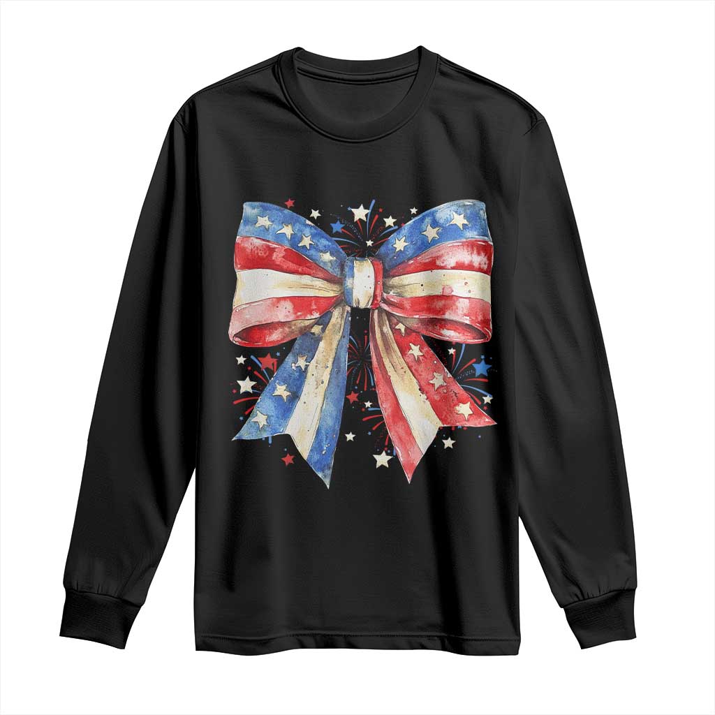 Coquette 4th Of July Long Sleeve Shirt USA Bow American Flag Red White and Blue - Wonder Print Shop