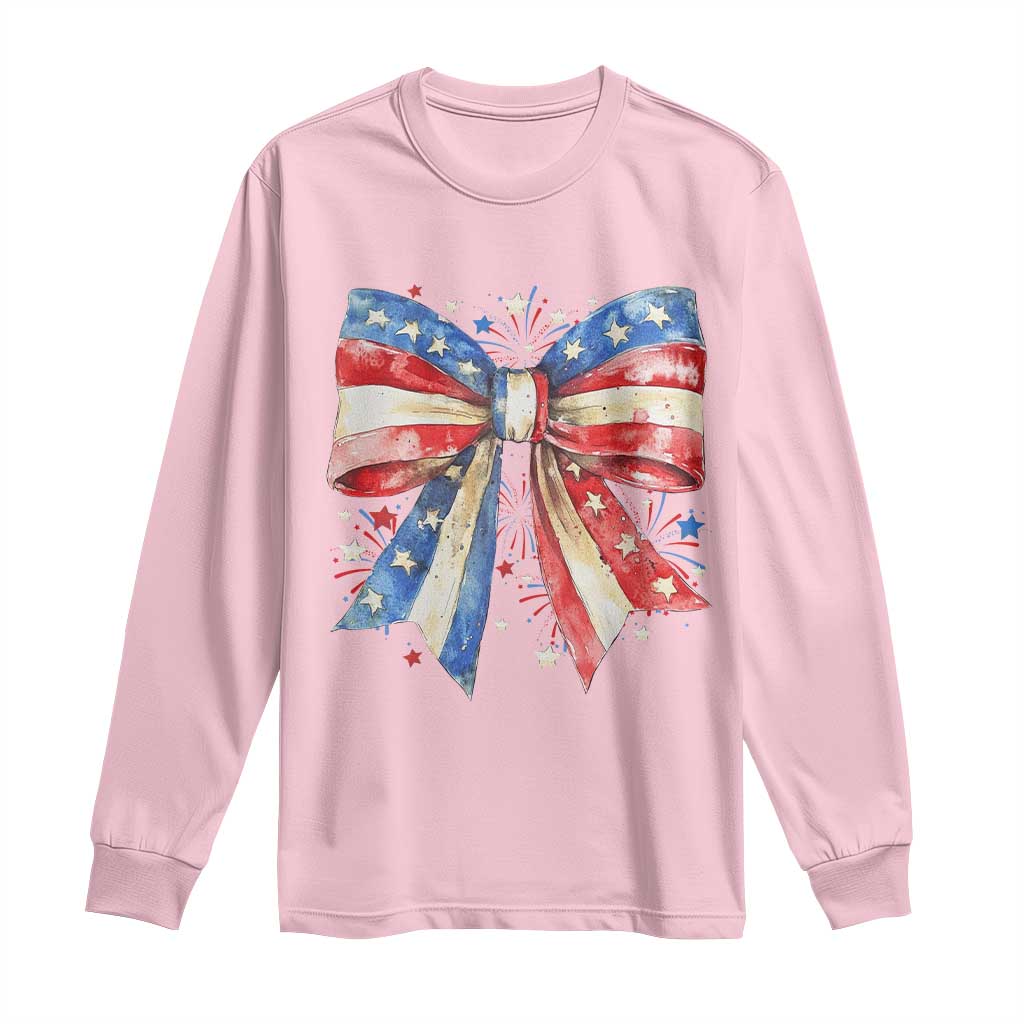 Coquette 4th Of July Long Sleeve Shirt USA Bow American Flag Red White and Blue - Wonder Print Shop