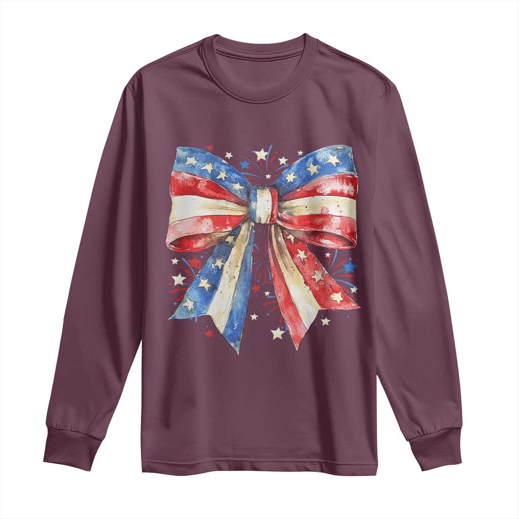 Coquette 4th Of July Long Sleeve Shirt USA Bow American Flag Red White and Blue - Wonder Print Shop