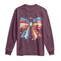 Coquette 4th Of July Long Sleeve Shirt USA Bow American Flag Red White and Blue - Wonder Print Shop
