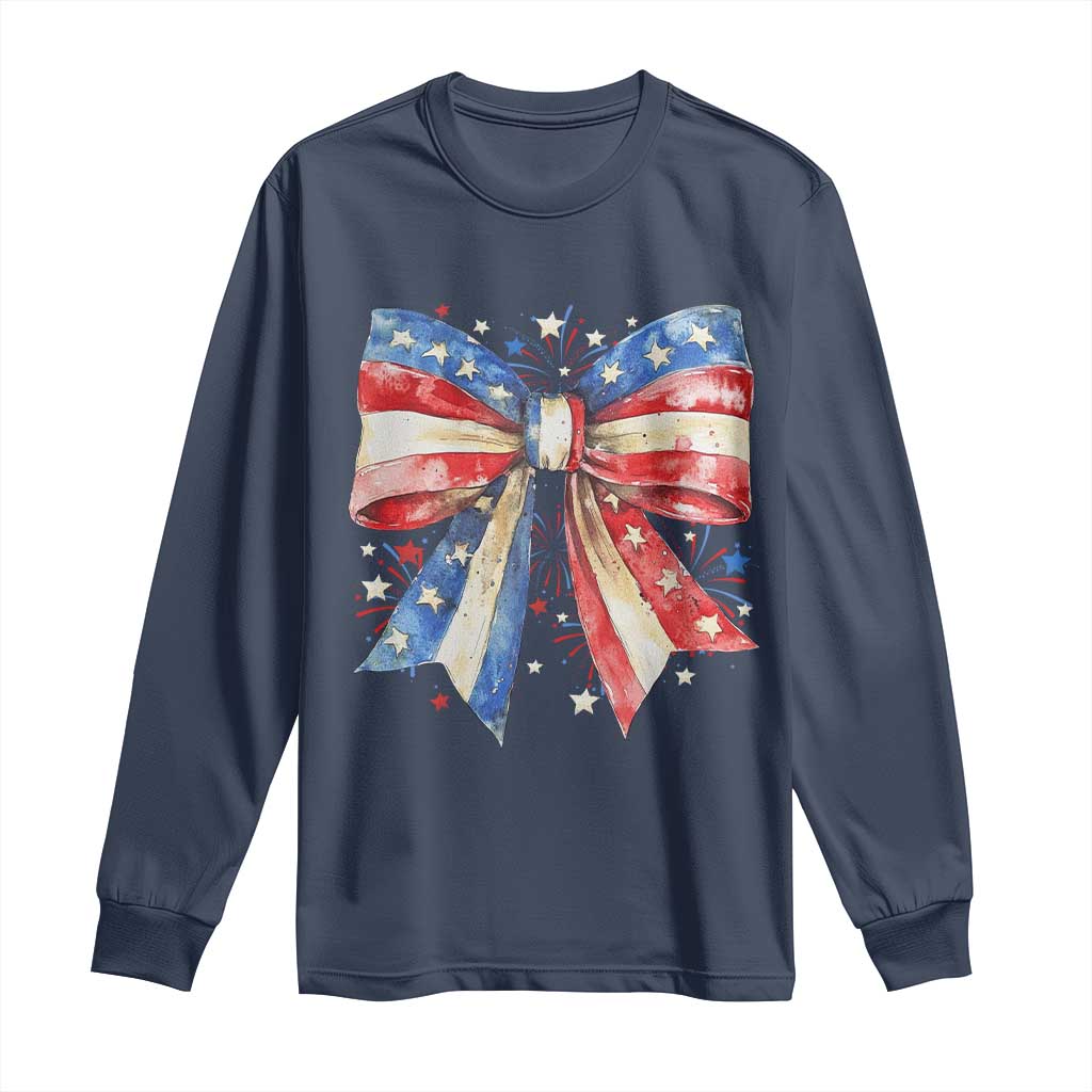 Coquette 4th Of July Long Sleeve Shirt USA Bow American Flag Red White and Blue - Wonder Print Shop