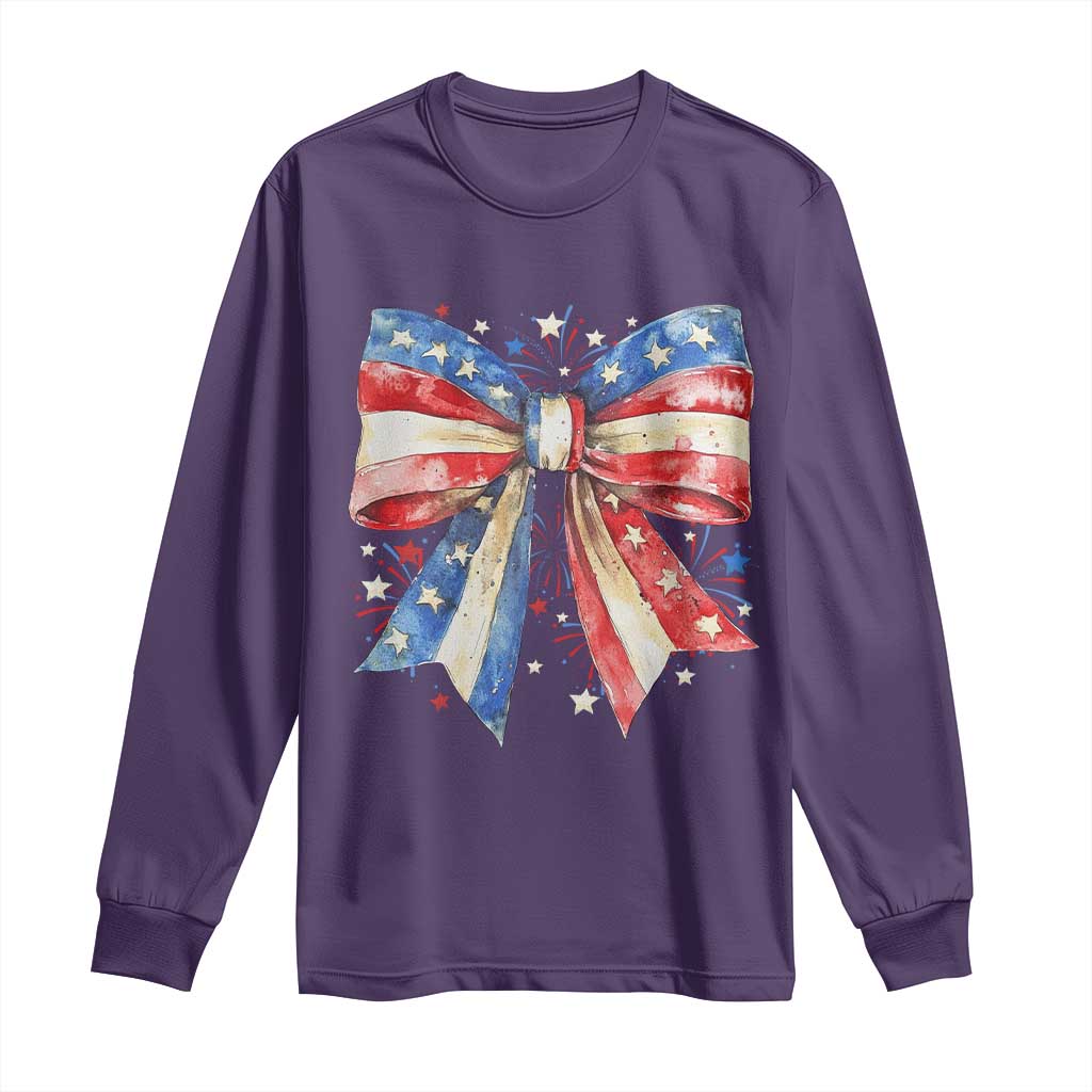 Coquette 4th Of July Long Sleeve Shirt USA Bow American Flag Red White and Blue - Wonder Print Shop