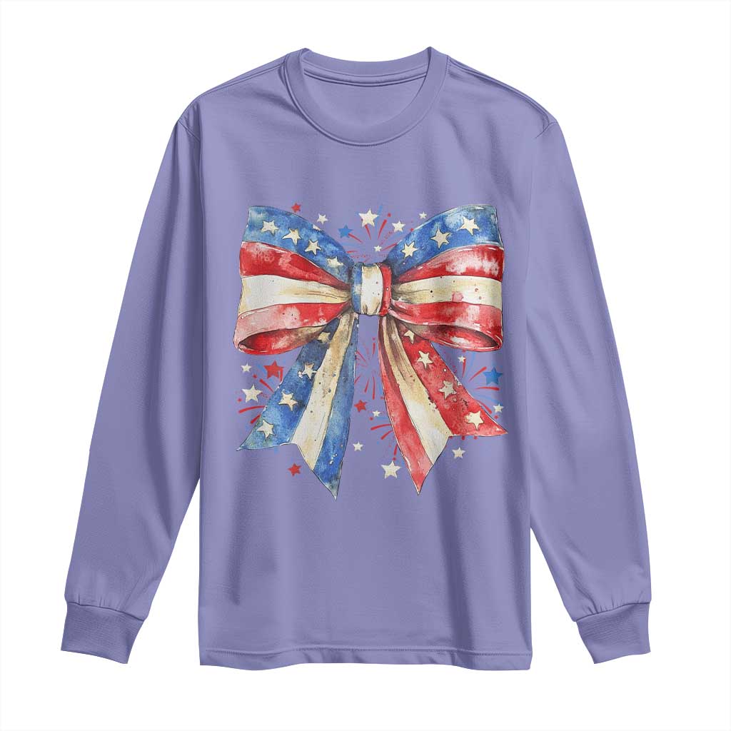 Coquette 4th Of July Long Sleeve Shirt USA Bow American Flag Red White and Blue - Wonder Print Shop