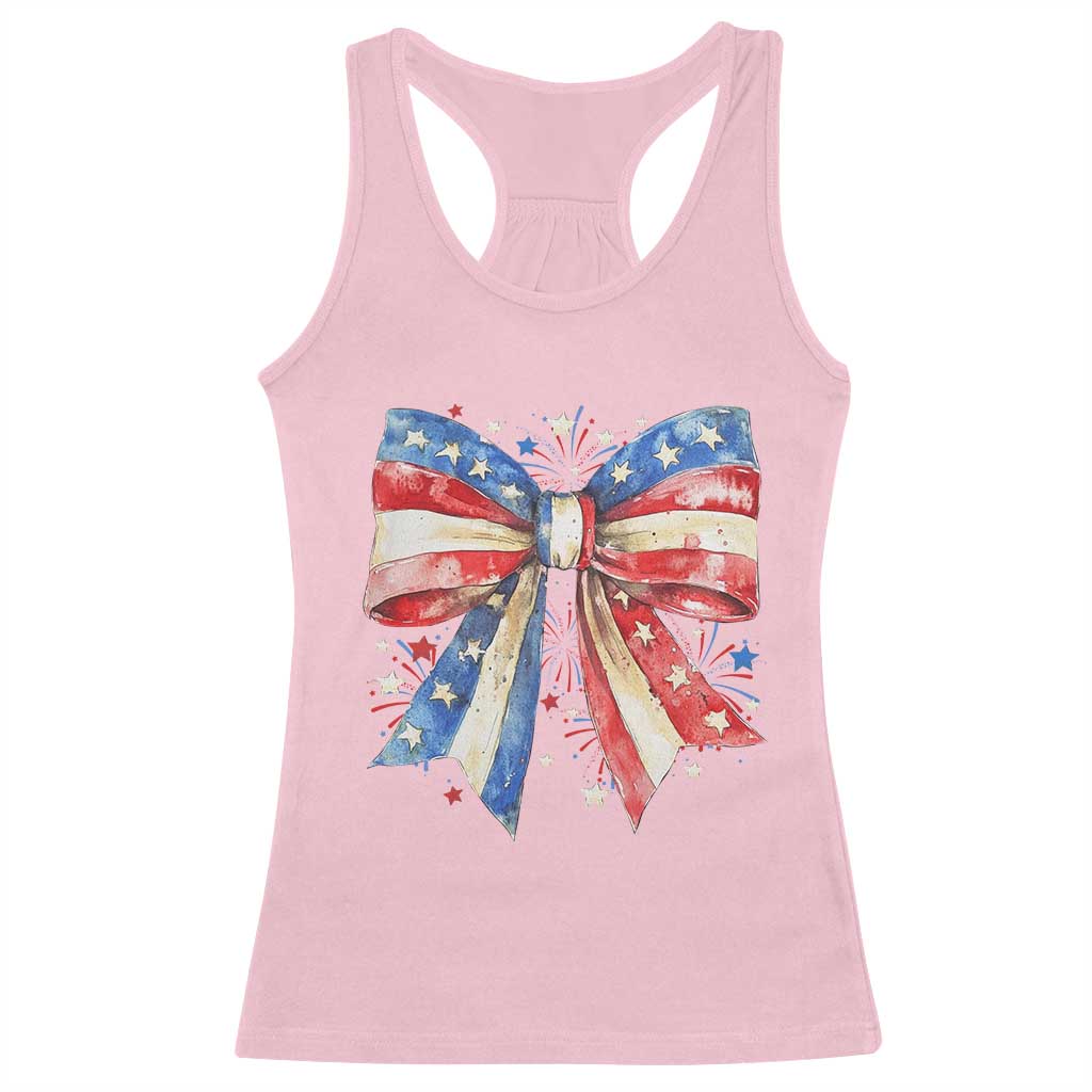 Coquette 4th Of July Racerback Tank Top USA Bow American Flag Red White and Blue - Wonder Print Shop