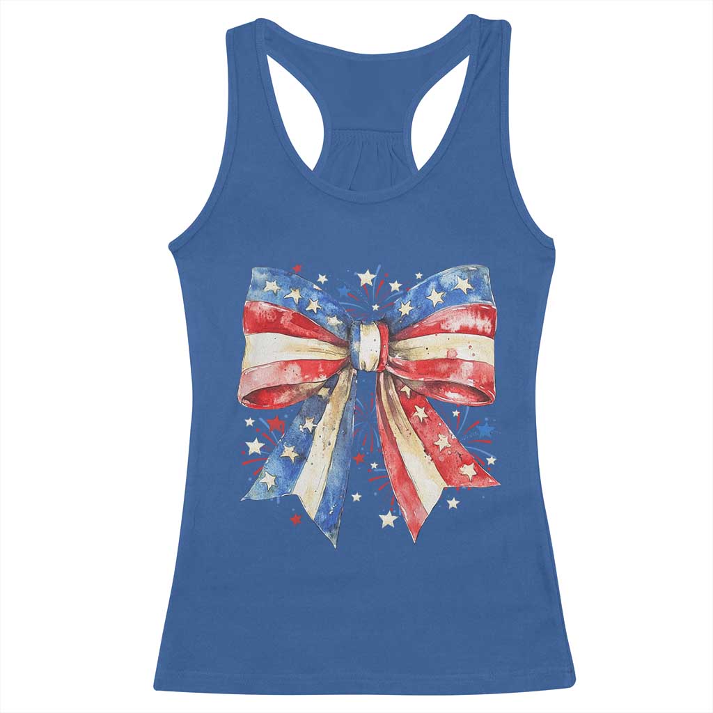Coquette 4th Of July Racerback Tank Top USA Bow American Flag Red White and Blue - Wonder Print Shop