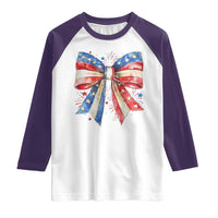 Coquette 4th Of July Raglan Shirt USA Bow American Flag Red White and Blue - Wonder Print Shop