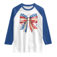 Coquette 4th Of July Raglan Shirt USA Bow American Flag Red White and Blue - Wonder Print Shop