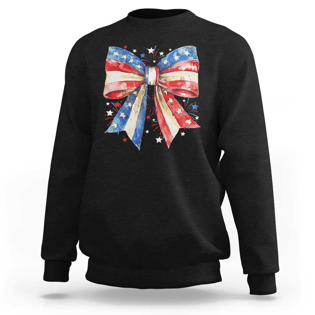 Coquette 4th Of July Sweatshirt USA Bow American Flag Red White and Blue - Wonder Print Shop