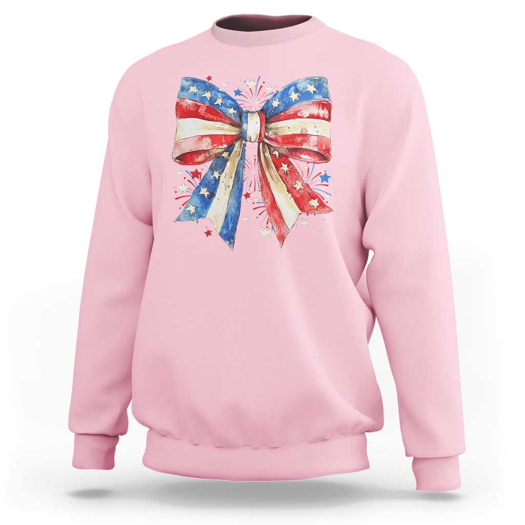 Coquette 4th Of July Sweatshirt USA Bow American Flag Red White and Blue - Wonder Print Shop