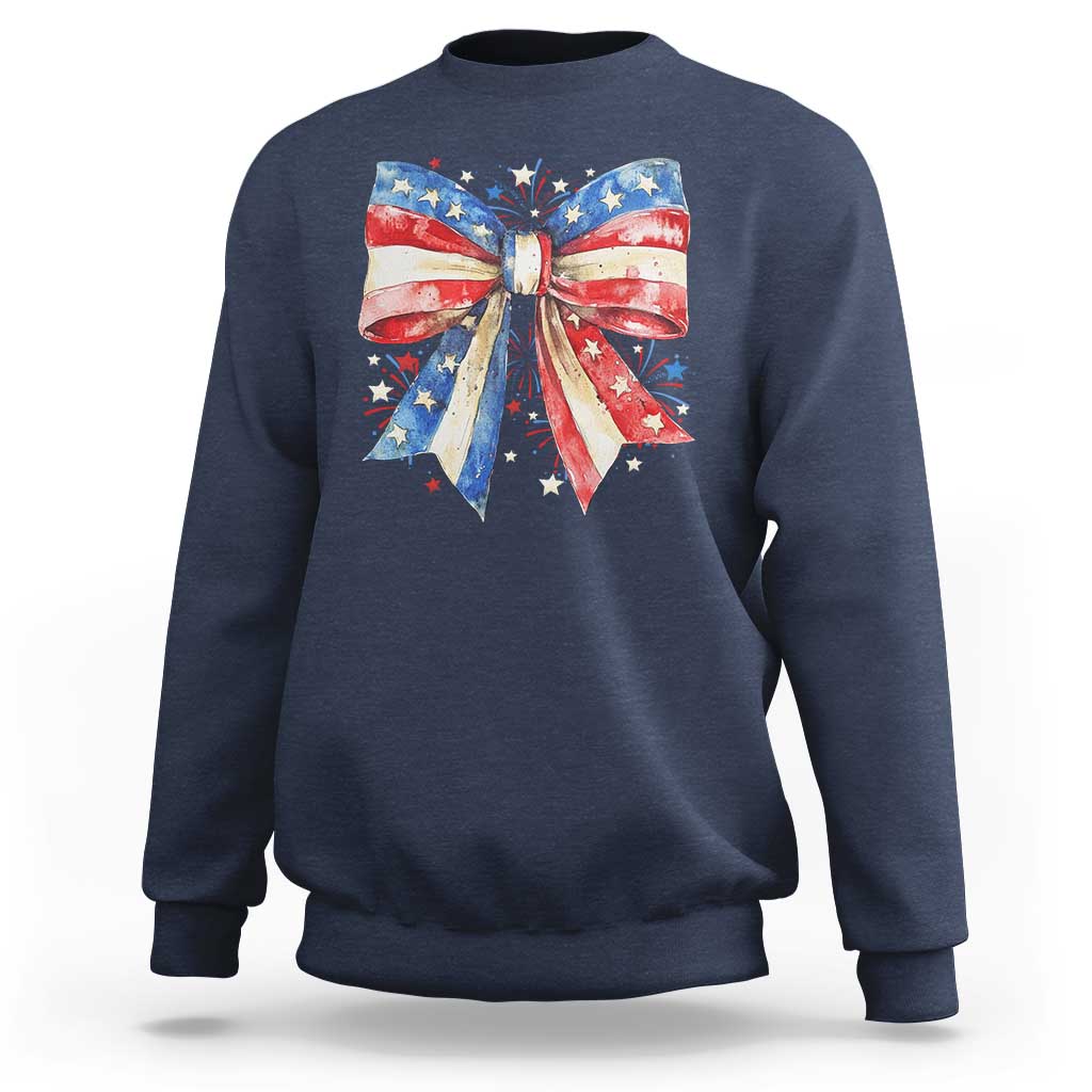 Coquette 4th Of July Sweatshirt USA Bow American Flag Red White and Blue - Wonder Print Shop
