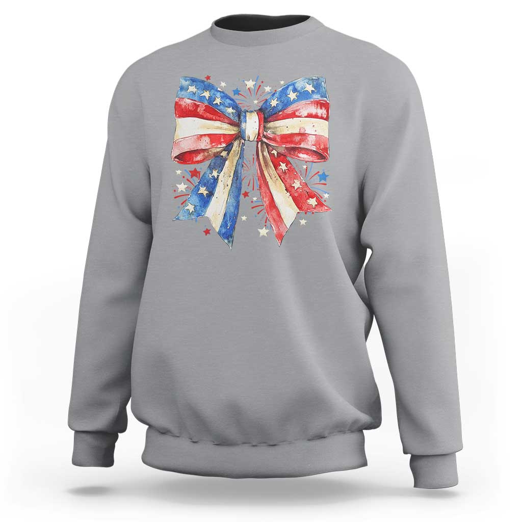 Coquette 4th Of July Sweatshirt USA Bow American Flag Red White and Blue - Wonder Print Shop