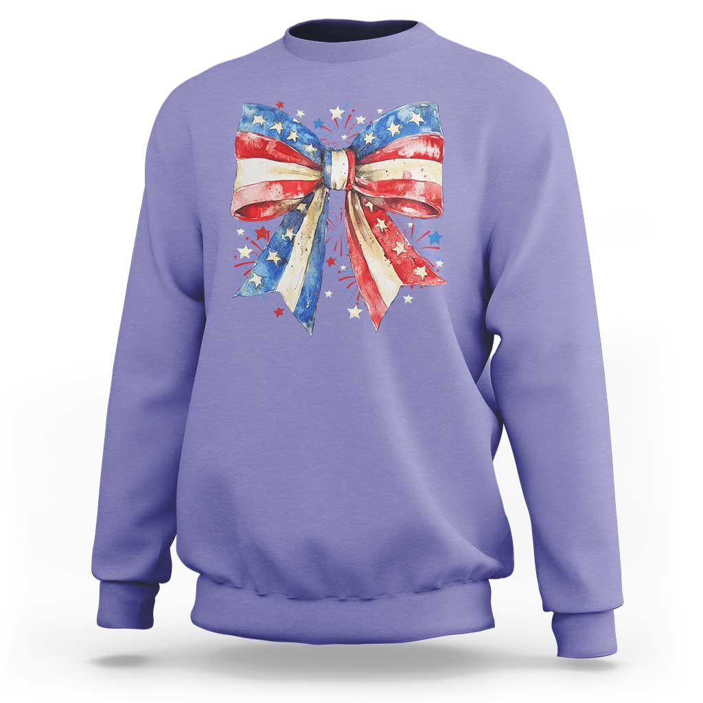 Coquette 4th Of July Sweatshirt USA Bow American Flag Red White and Blue - Wonder Print Shop